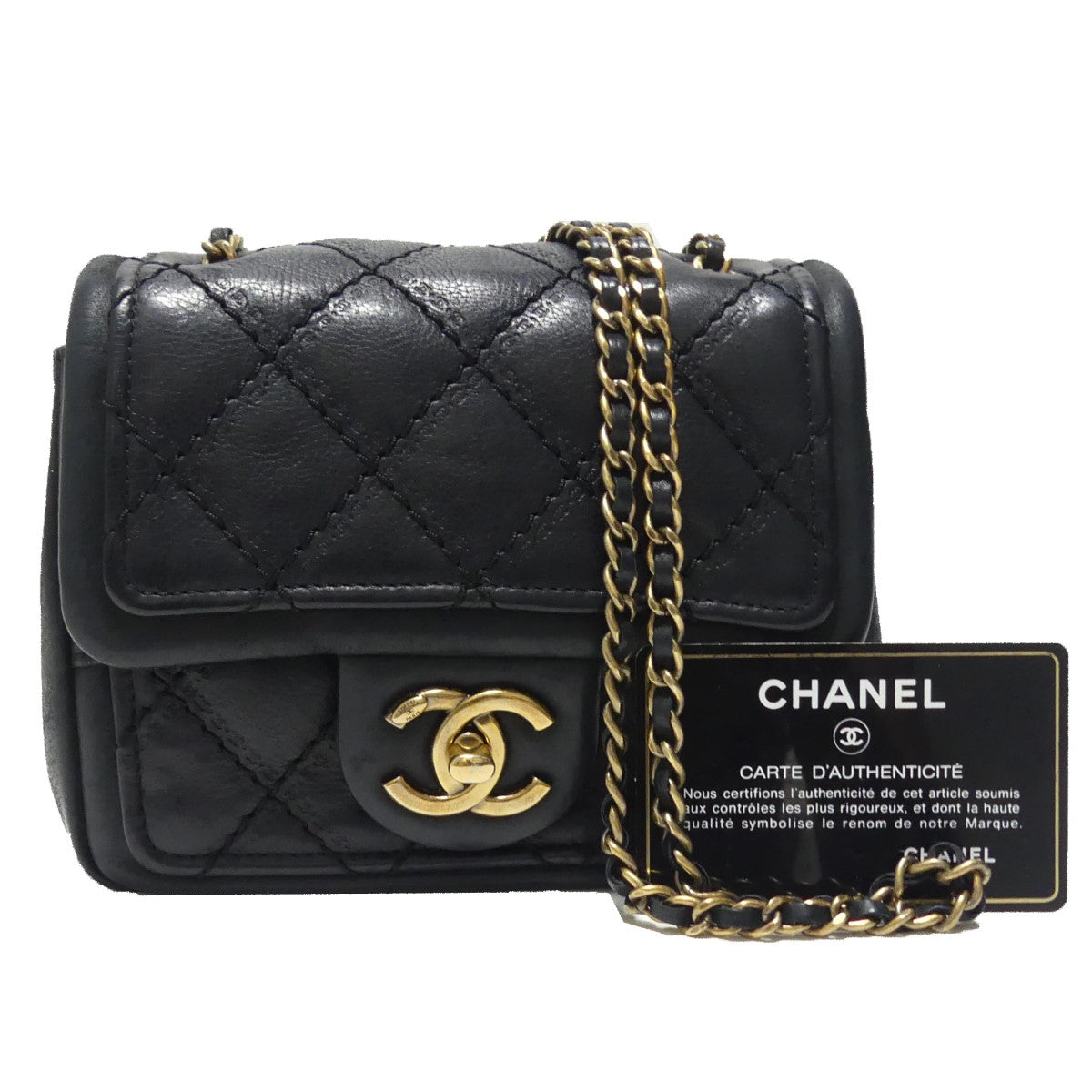 CHANEL(シャネル) ミニマトラッセ レザー シングルフラップ シングルチェーンショルダーバッグ 19番台 - ブラック ×  ゴールド｜【公式】カインドオルオンライン ブランド古着・中古通販【kindal】