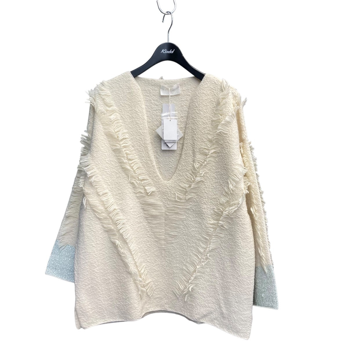 KNIT122 カットジャガードフリンジ チュニック長袖ニット