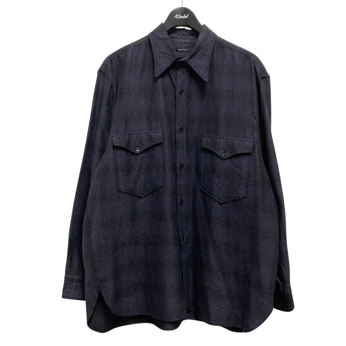 COMOLI コモリ Bshop別注 シルクオープンカラーシャツ ネイビー COMOLI ウールシルク オープンカラーシャツ | Less Higashikawa
