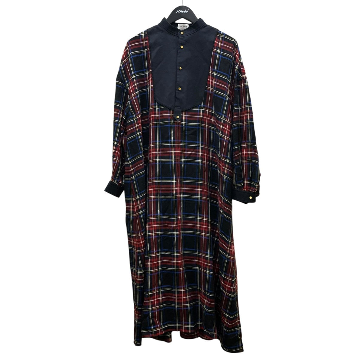 THE RERACS ビブフロント ワンピース チェック 黒 38 D502 THE RERACS(ザリラクス) 21FWチェック柄 ビブフロント 長袖ワンピース