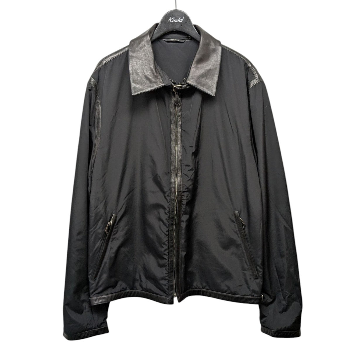HERMES(エルメス) ナイロン×レザーZIP UPジャケット ブラック サイズ