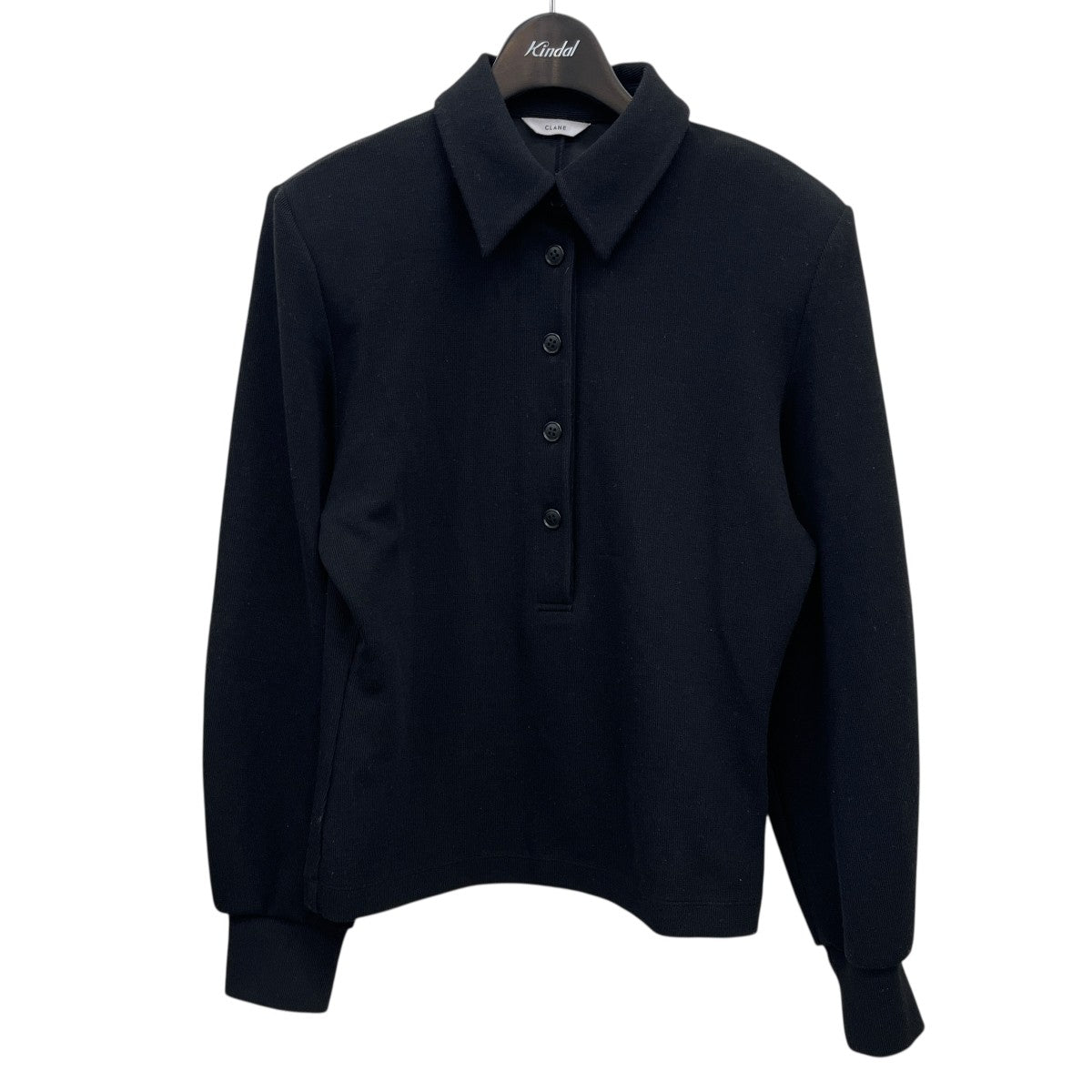 ニットポロシャツ　clane（クラネ） CLANE(クラネ) POWER SHOULDER POLO TOPSクロップドポロシャツ17105
