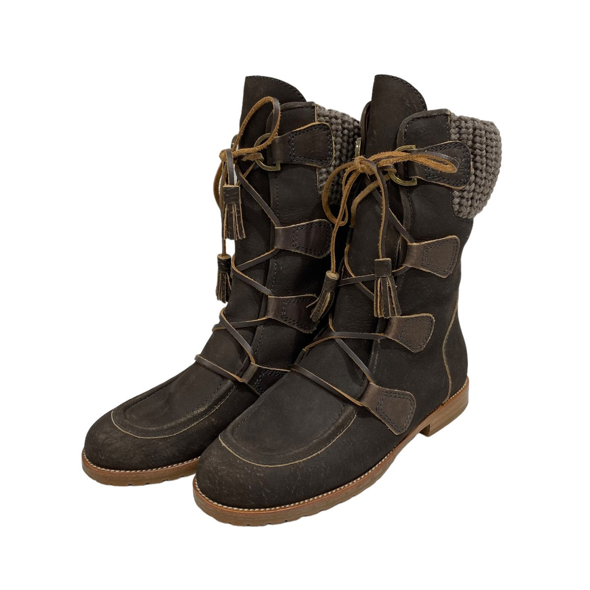 SEE BY CHLOE タッセルシューレース ニット切替レースアップブーツ 古着・中古-1枚目のアイテム画像