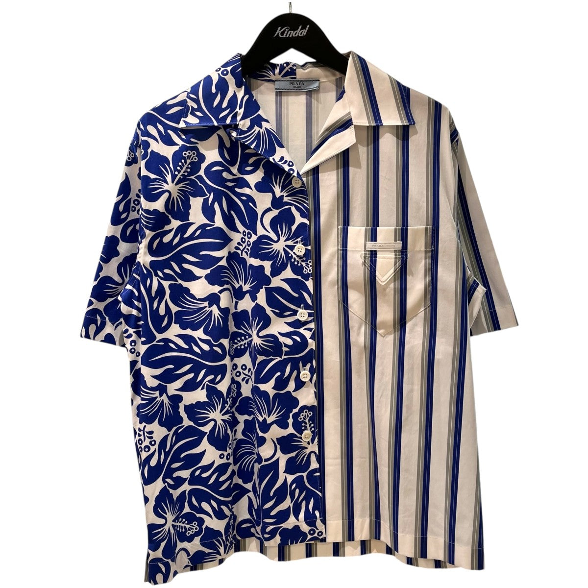 PRADA(プラダ) 切替デザイン半袖シャツP433B0 P433B0 ホワイト×ブルー