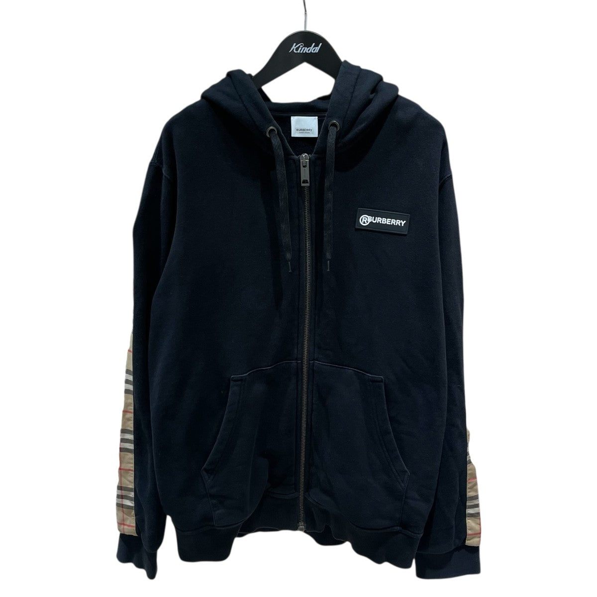 ティッシ期袖チェック切替ジップパーカー8025684