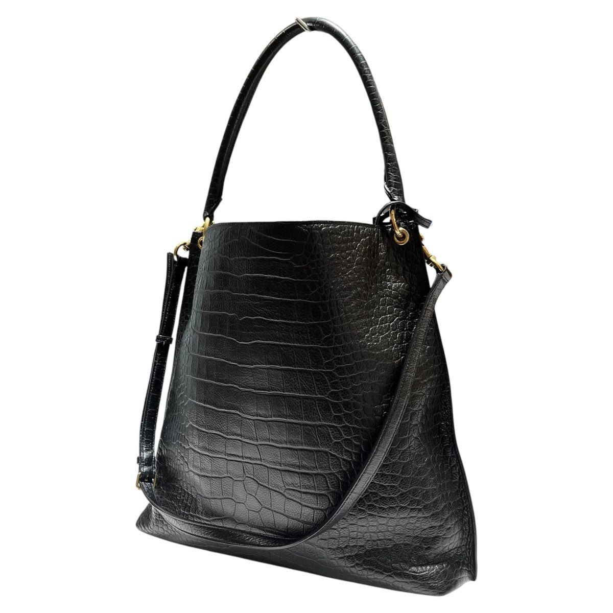 クロコ型押レザー YSLロゴワンショルダーバッグ635266