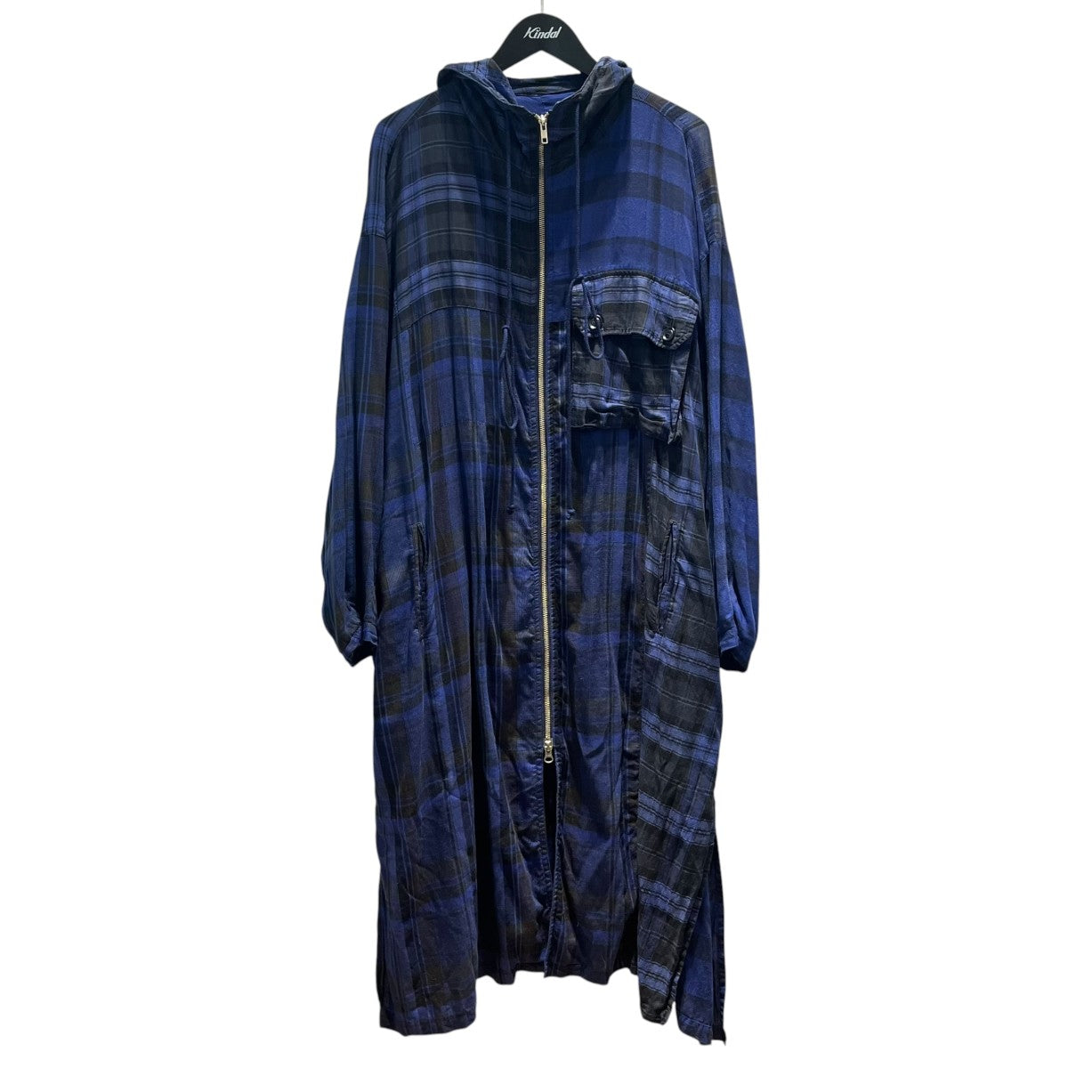 Y's(ワイズ) 21AW PLAID COAT DRESSチェック柄フーデッドシャツ