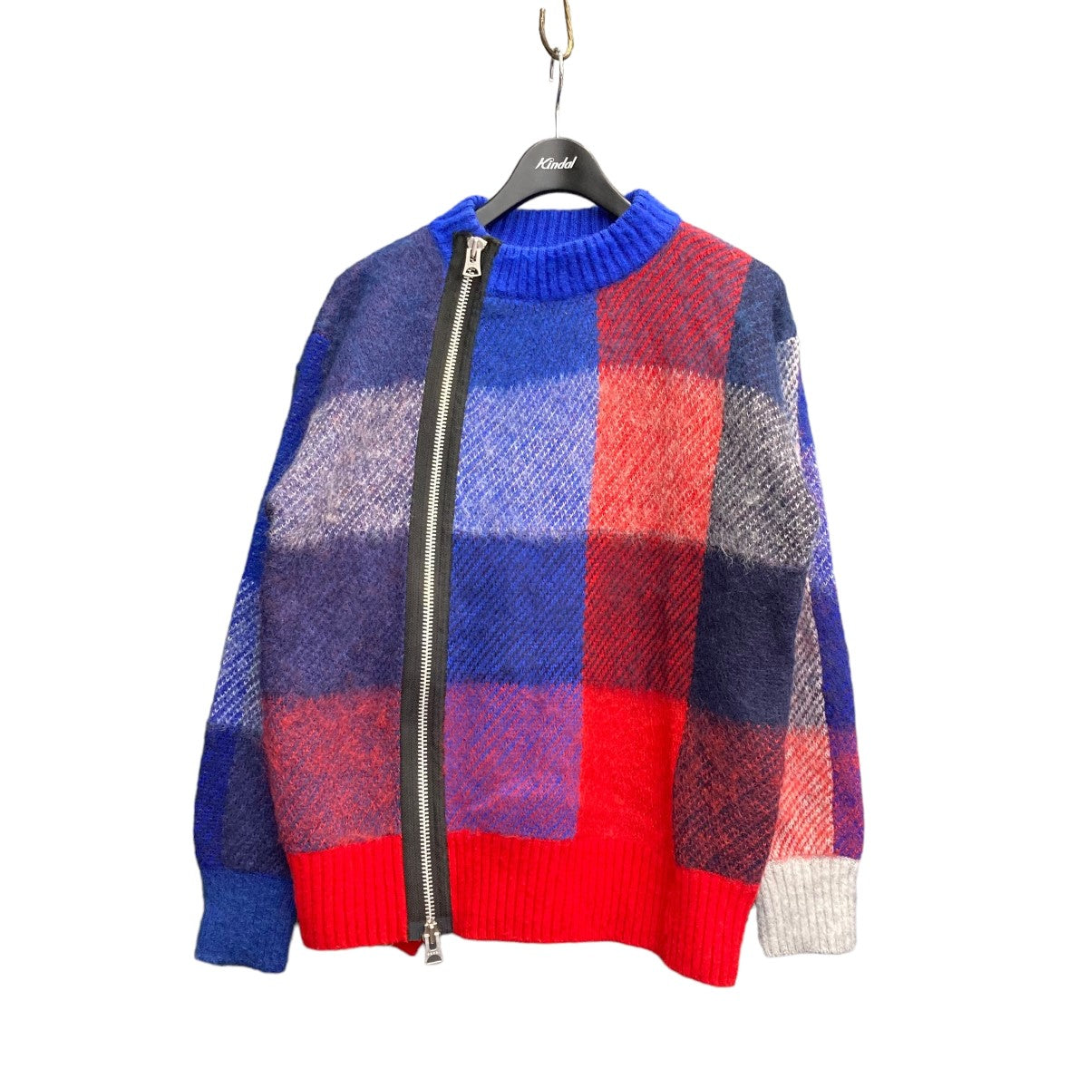 sacai(サカイ) 2022AW 「Plaid Knit Blouson」 フロントジップデザインニット 22 02857M ブルー×レッド サイズ  1｜【公式】カインドオルオンライン ブランド古着・中古通販【kindal】