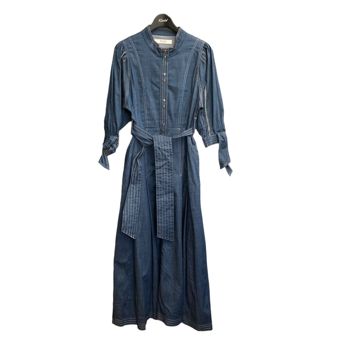 Her lip to(ハーリップトゥ) 「Chambray-trimmed Belted Long Dress」 ベルテッドワンピース  1211305056 ネイビー サイズ 15｜【公式】カインドオルオンライン ブランド古着・中古通販【kindal】