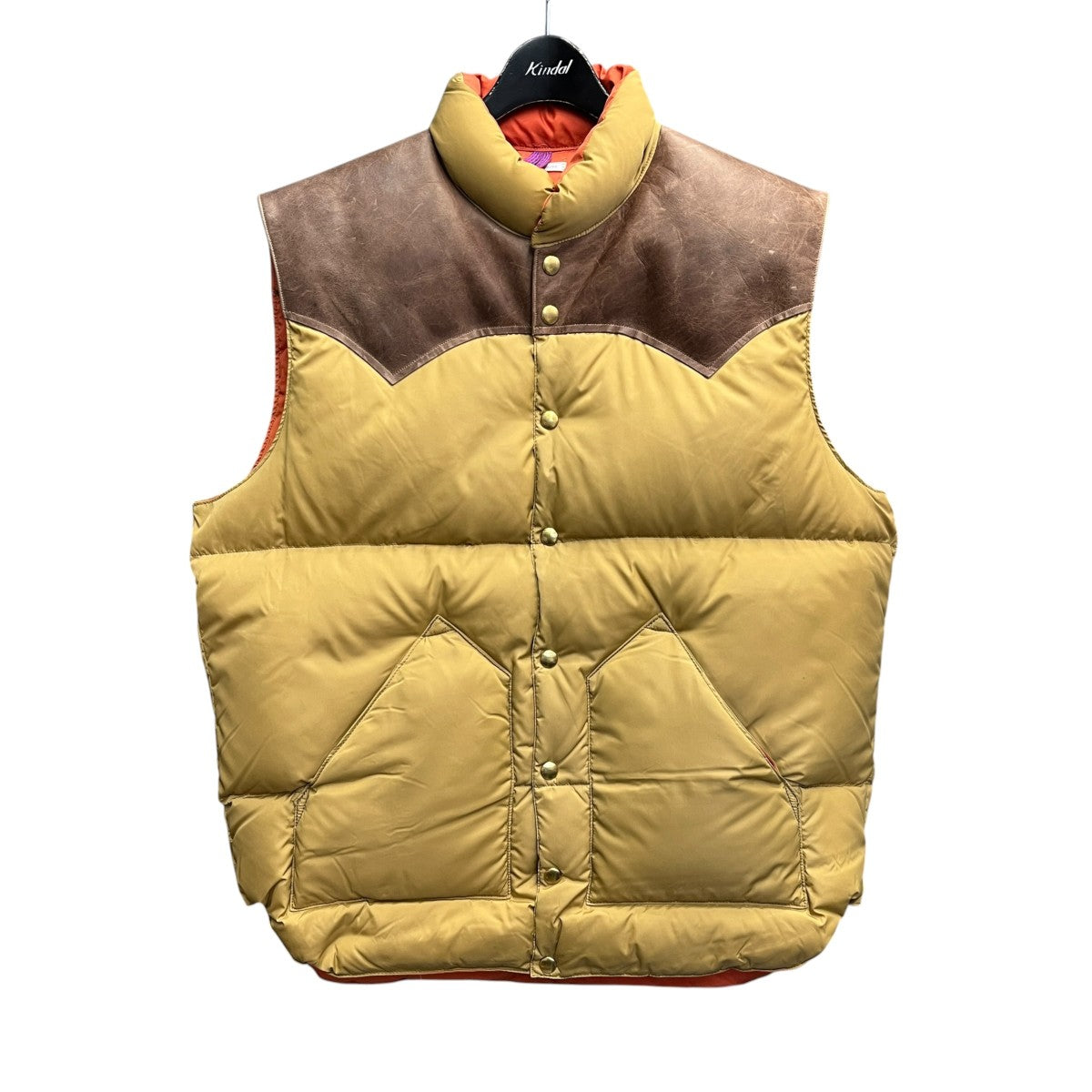 Rocky Mountain Featherbed×WAREHOUSE ダウンベスト ブラウン×ベージュ