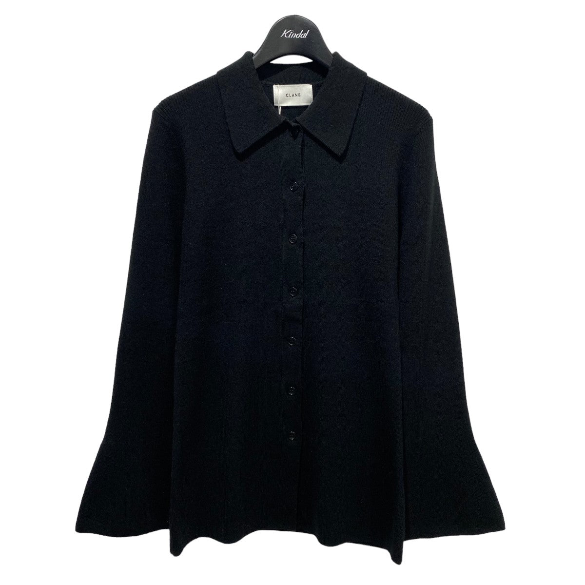 COLLAR RIB CARDIGAN 袖フレア ニットシャツカーディガン