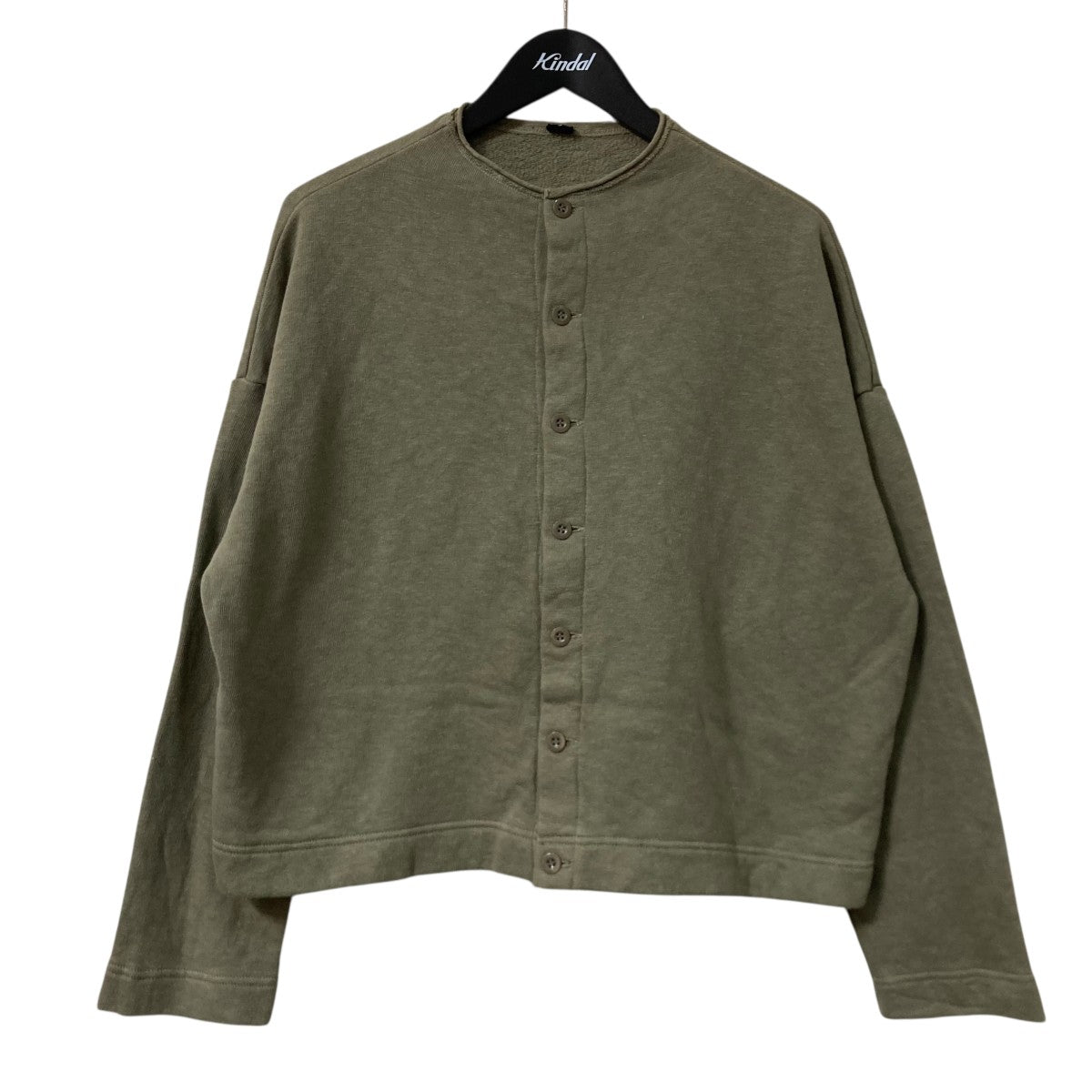 45R 裏毛の17色 四角 クルーネック カーディガン オリーブ 45R 裏毛の17色 四角 クルーネック カーディガン オリーブ