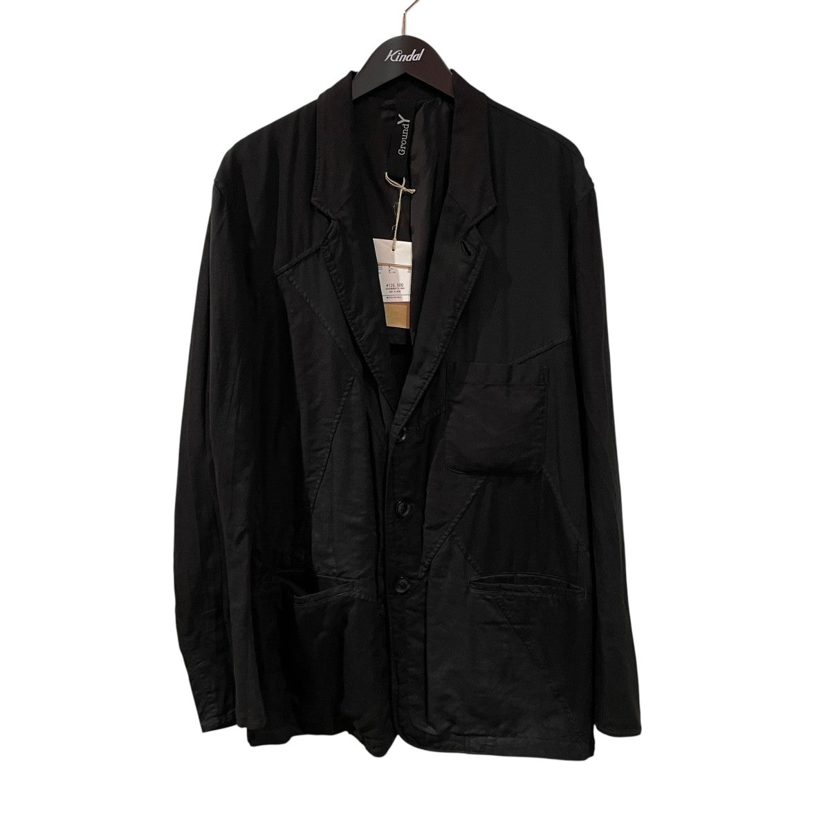 【美品】グラウンドワイ 二重デシン2B テーラードジャケット 黒 3号 GROUND Y(グラウンドワイ) CUBISM PATCHWORK PRODUCT DYED SWITCHING