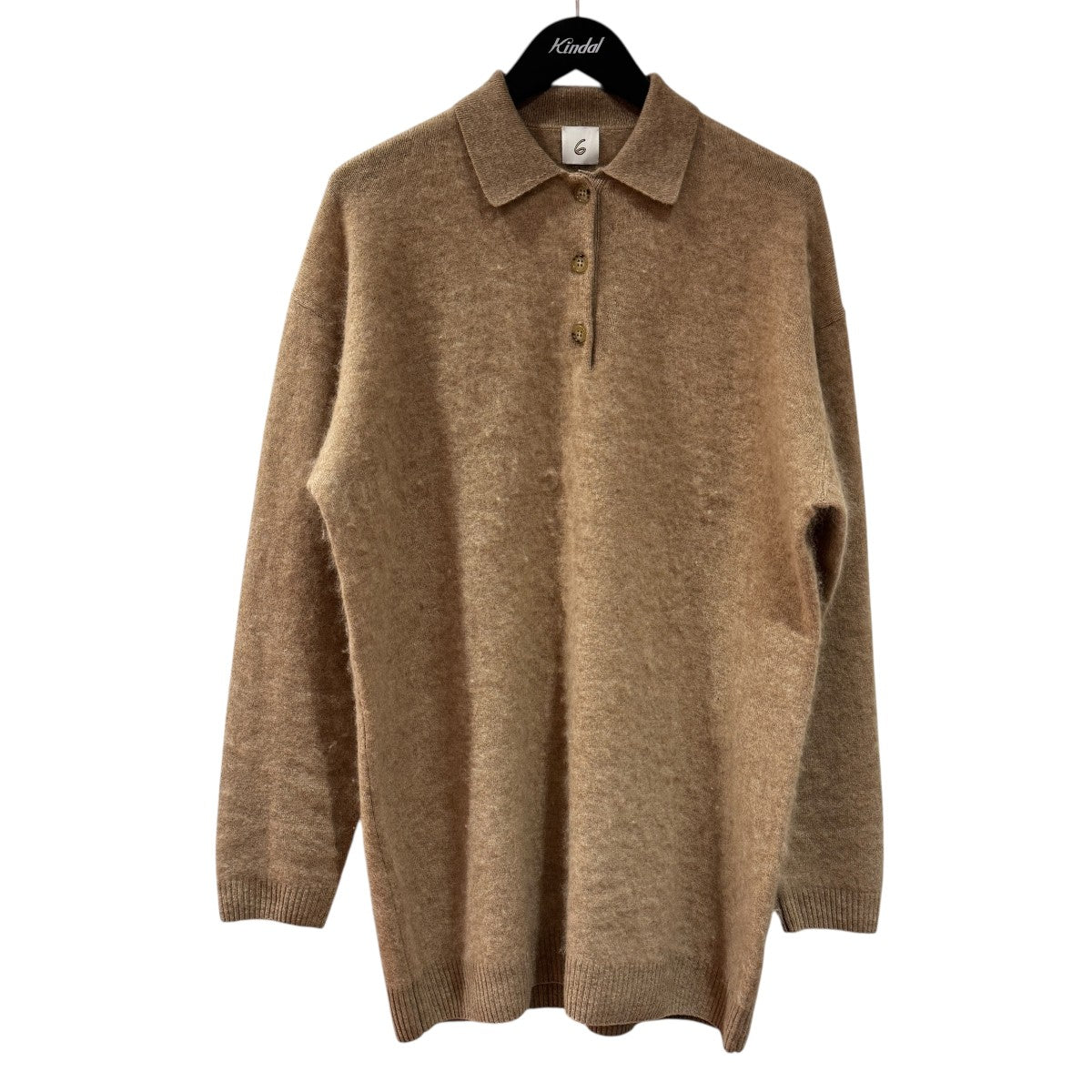 カシミヤ ポロニット チュニックニットポロシャツ8613-1-000009