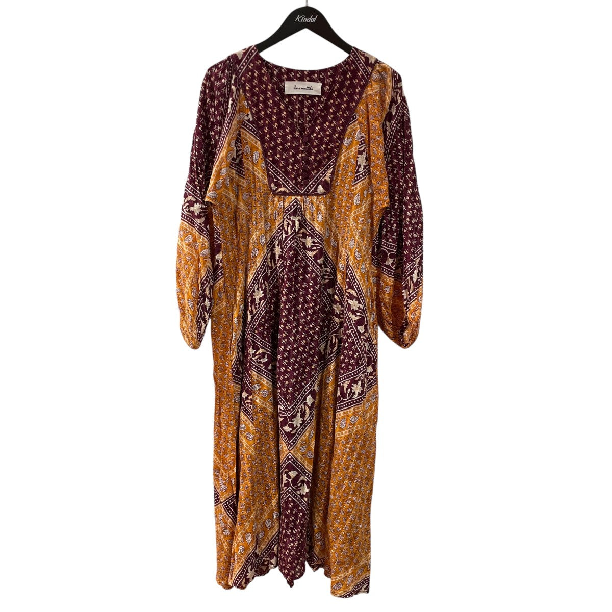 sara mallika(サラマリカ) Cotton Block Pattern Dress長袖ワンピース