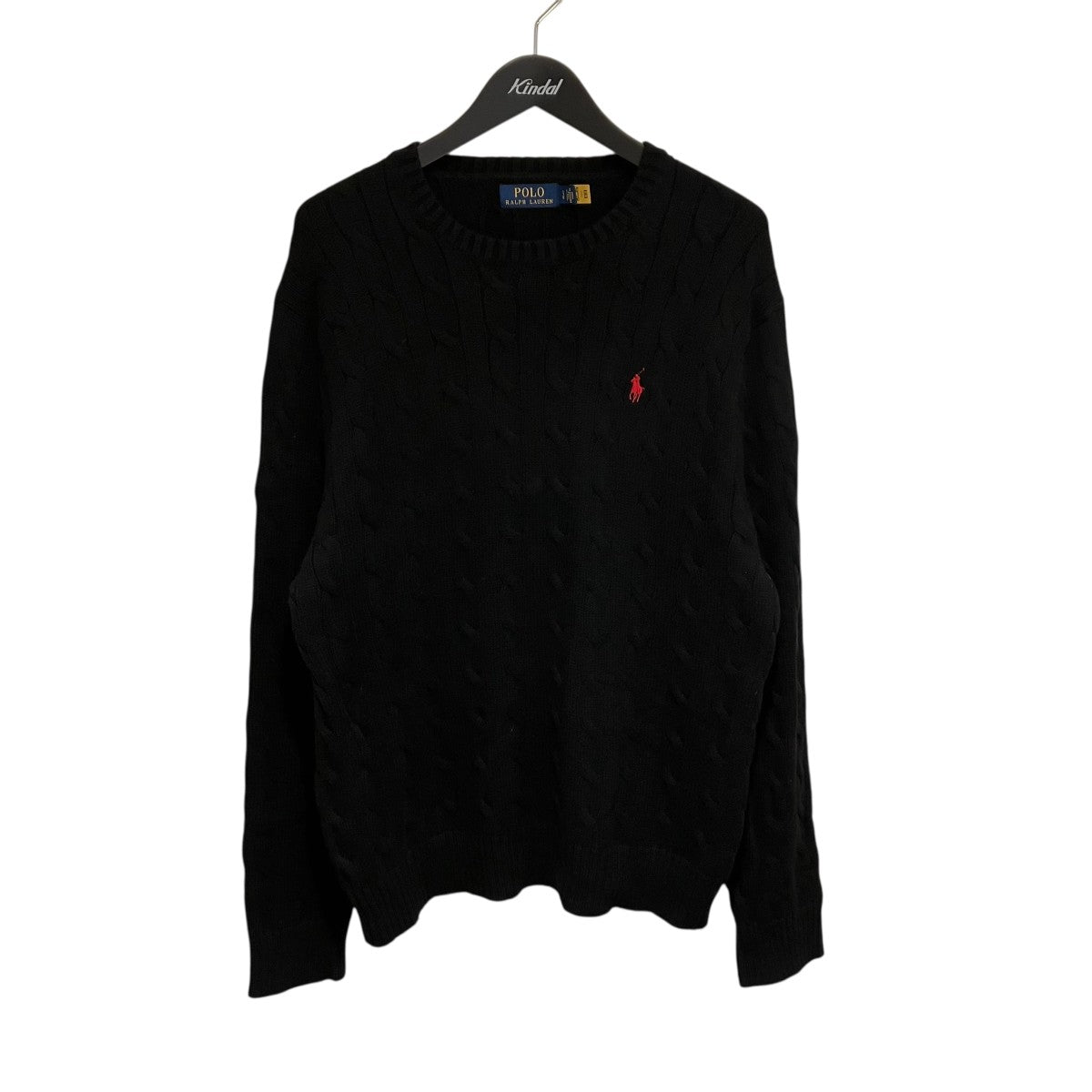 美品✨ポロラルフローレン ケーブル編み カシミヤ混 ニット ロゴ刺繍 黒 XL POLO RALPH LAUREN Polo Ralph Lauren ポロラルフローレン