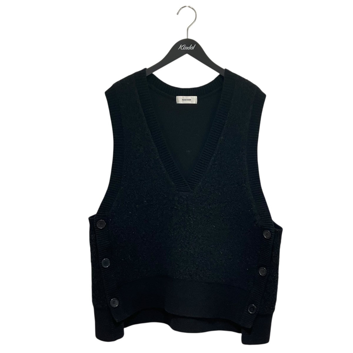 machatt(マチャット) Vネック サイドボタンニットベスト ブラック
