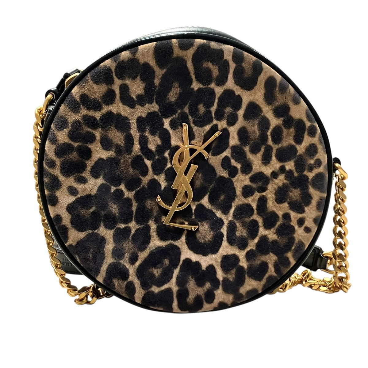 ラウンドカメラバック ヴィニル スエ―ド&スムースレザー レオパードプリントショルダーバッグ629458