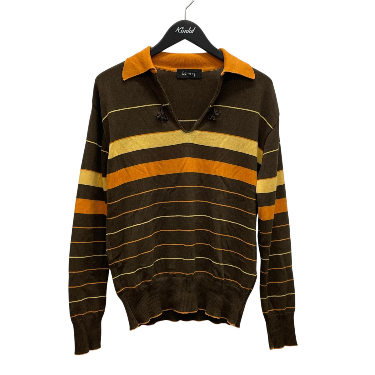 ★新品 未使用 タグ付き★ 『ターンベリー』長袖 ポロシャツ ボーダー Lサイズ LAMROF((ラムロフ) 23SSJust ニットポロボーダーポロシャツ長袖