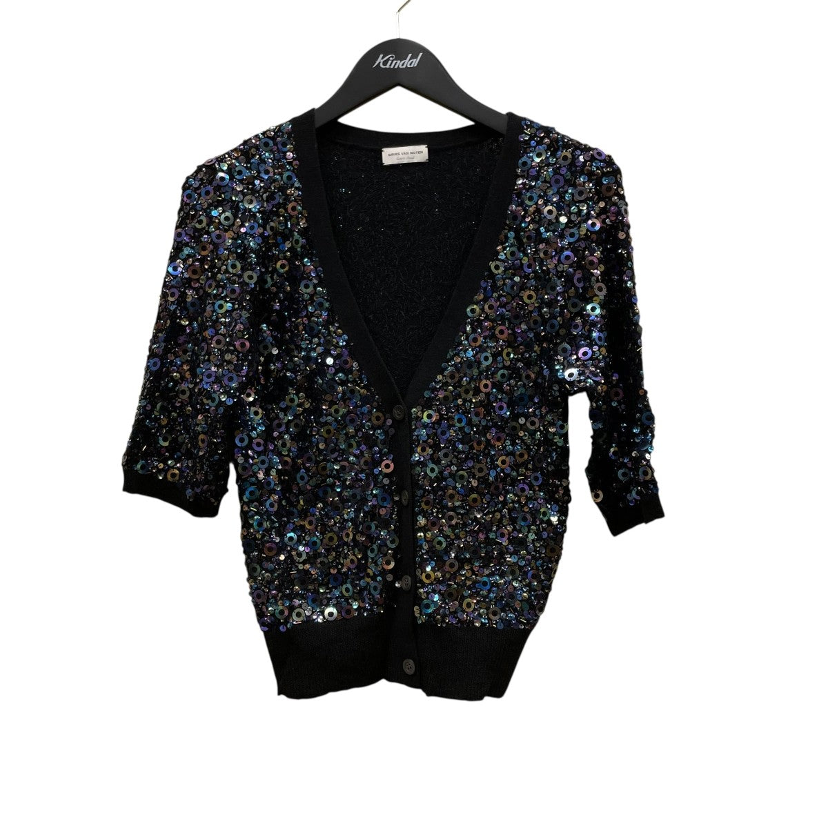 DRIES VAN NOTEN スパンコールカーディガン 半袖 ニット パープル