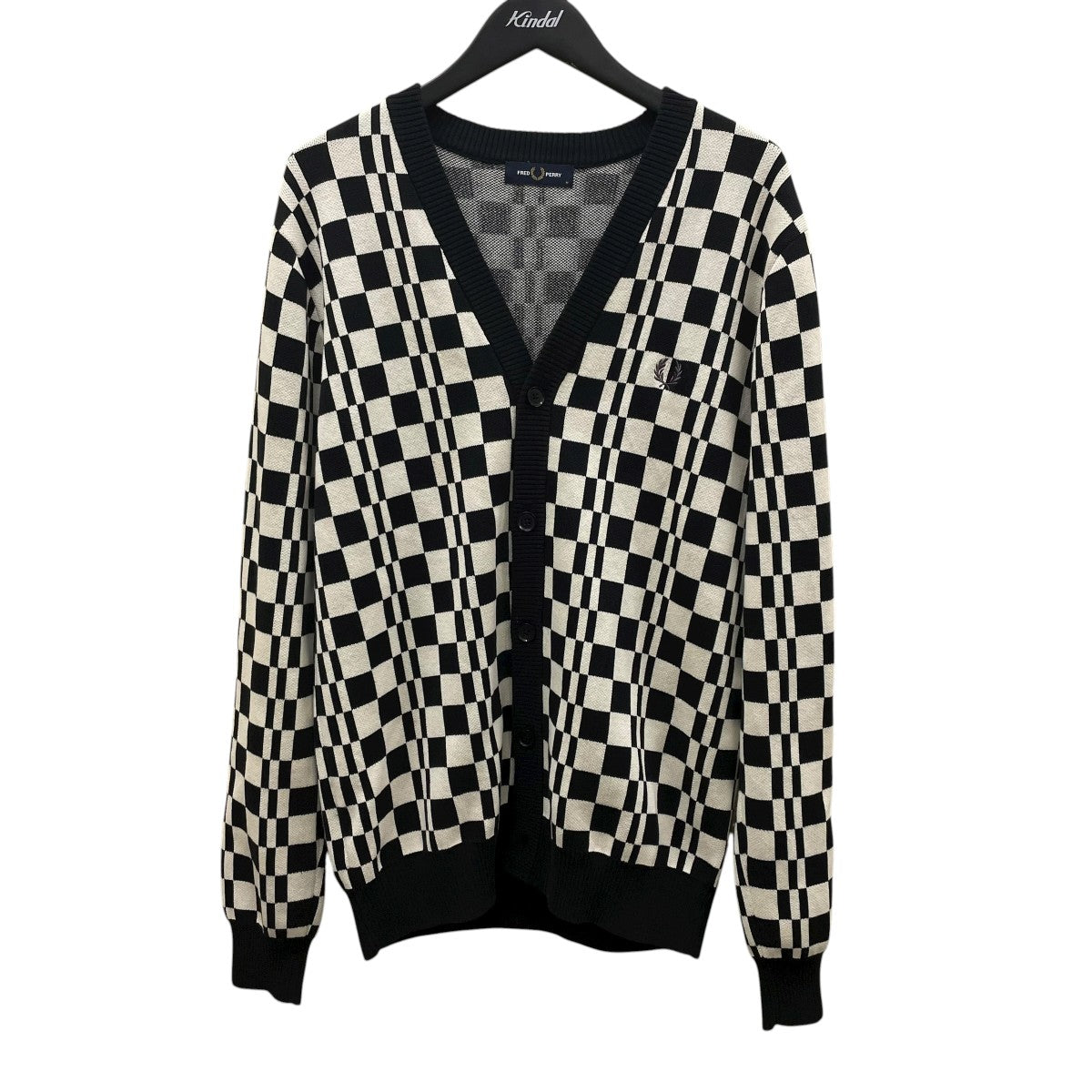 FRED PERRY チェック柄カーディガン UK 10 フレッドペリーFRED PERRY ウール混ダイヤチェックニットカーディガン