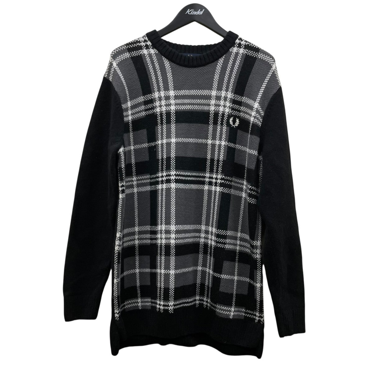 Tarttan Panel Sweaterロゴ刺繍付き タータンチェック柄 ウール ニット セーターK4569
