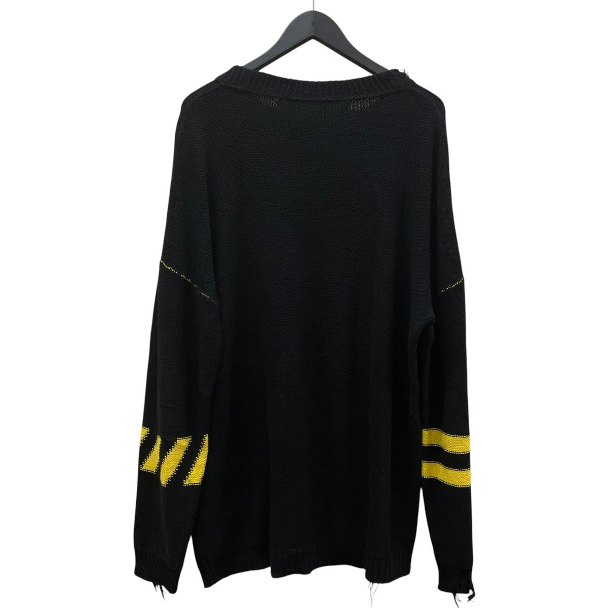 19SSCOTTON OW SWEATER ダメージ加工ロゴニットセーターディストレスト加工 ジャガード ニットOMHE016S19C16021