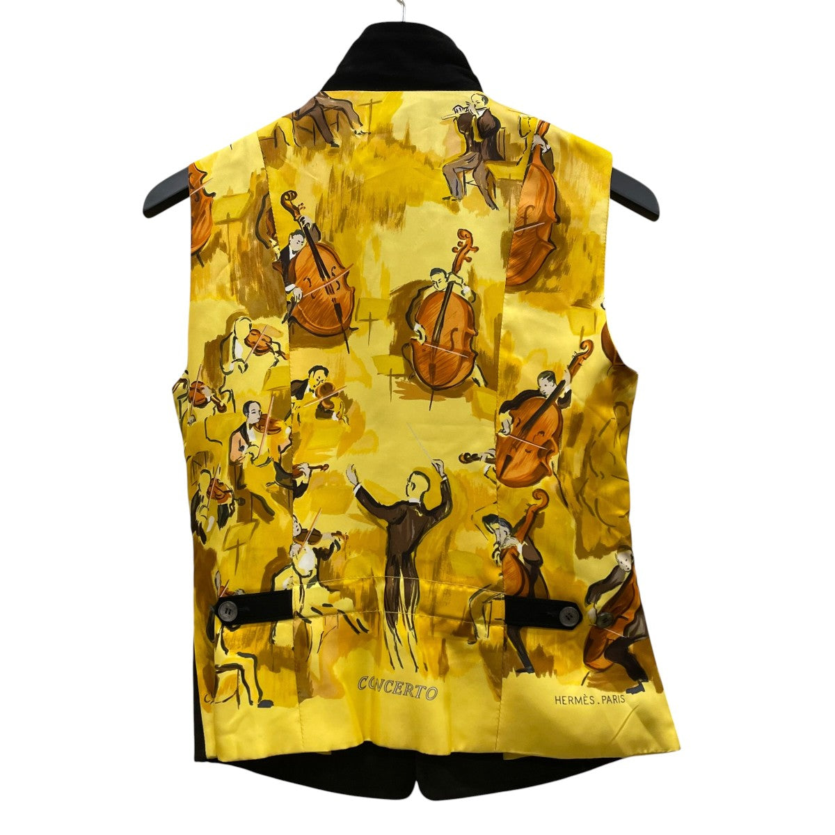 Black Suede Yellow Silk Concerto Violinist Zip Vestベスト