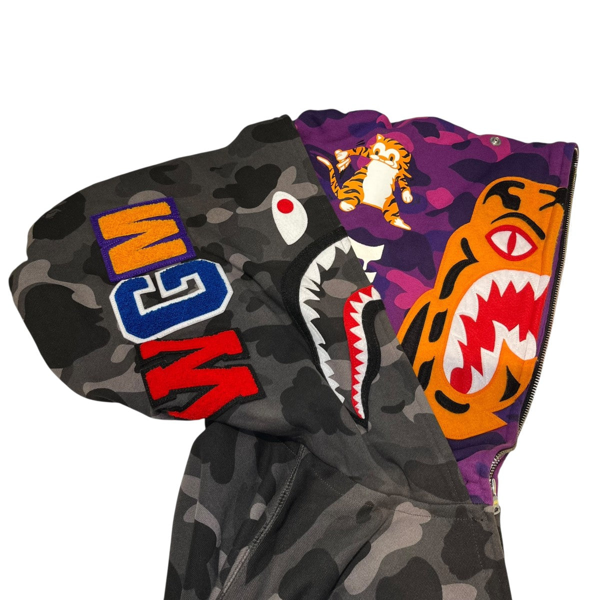 A BATHING APE 迷彩CAMO SHARK WIDE FULL ZIP DOUBLE HOODIE001ZPH201015X 古着・中古-6枚目のアイテム画像