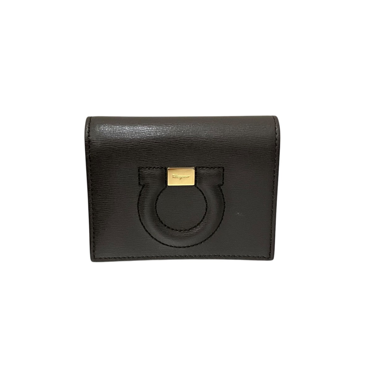 サルヴァトーレ フェラガモ 二つ折り 財布 グレー ガンチーニ JL-22 C877 美品 レザー 中古 Salvatore Ferragamo 折り財布 灰色 グレインレザー ロゴ クリップ コンパクト 革 ロゴ金具 シルバー金具 Salvatore Ferragamo(サルヴァトーレフェラガモ) ガンチーニ二つ折り