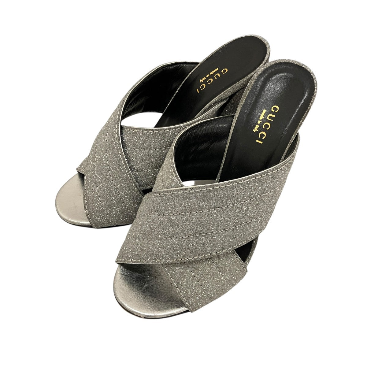 【未使用に近い】gucciシルバーサンダル GUCCI(グッチ) グリッターサンダル シルバー サイズ 37｜【公式
