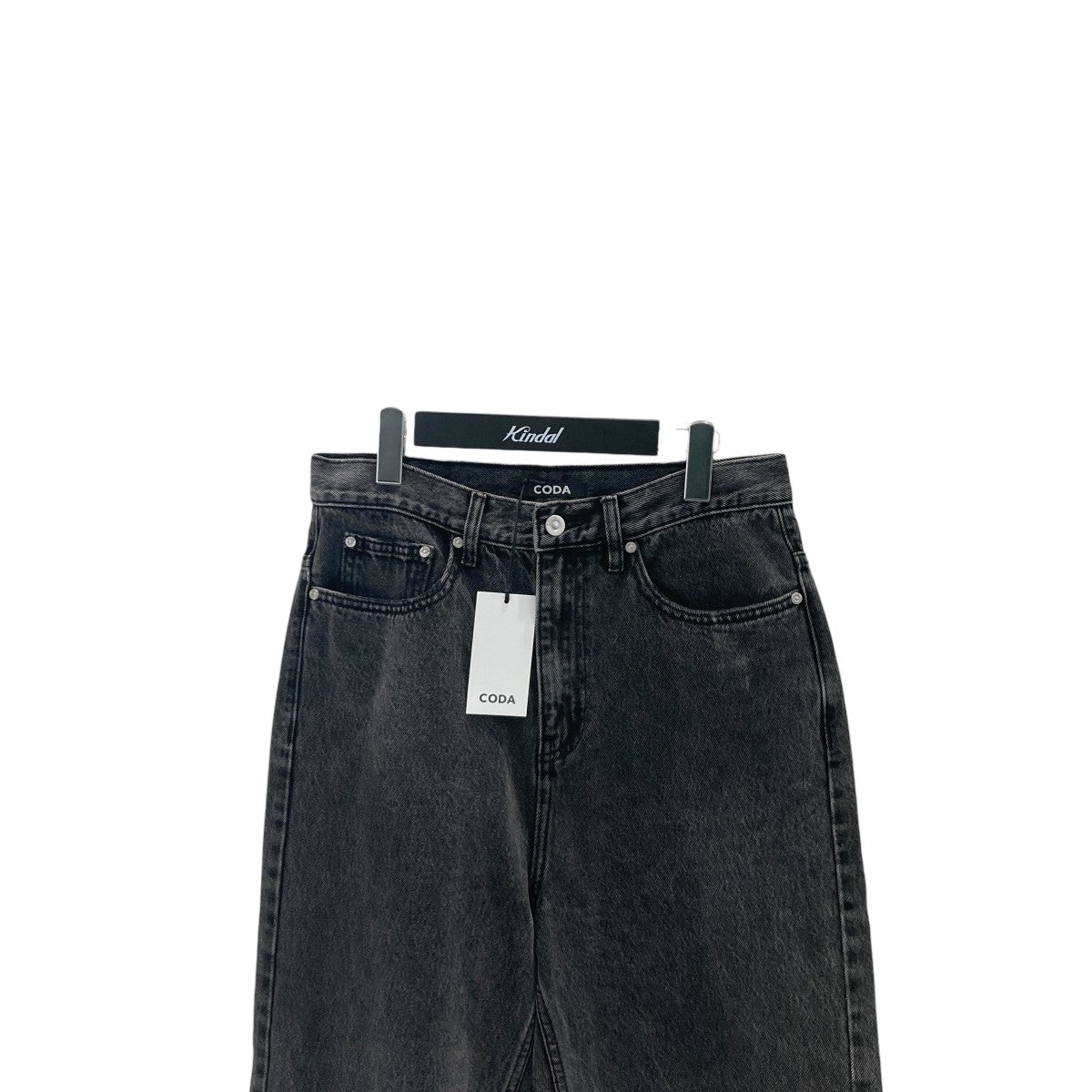BLACK ACID WASH BREAK CUT STRAIGHT JEANSデニムパンツ