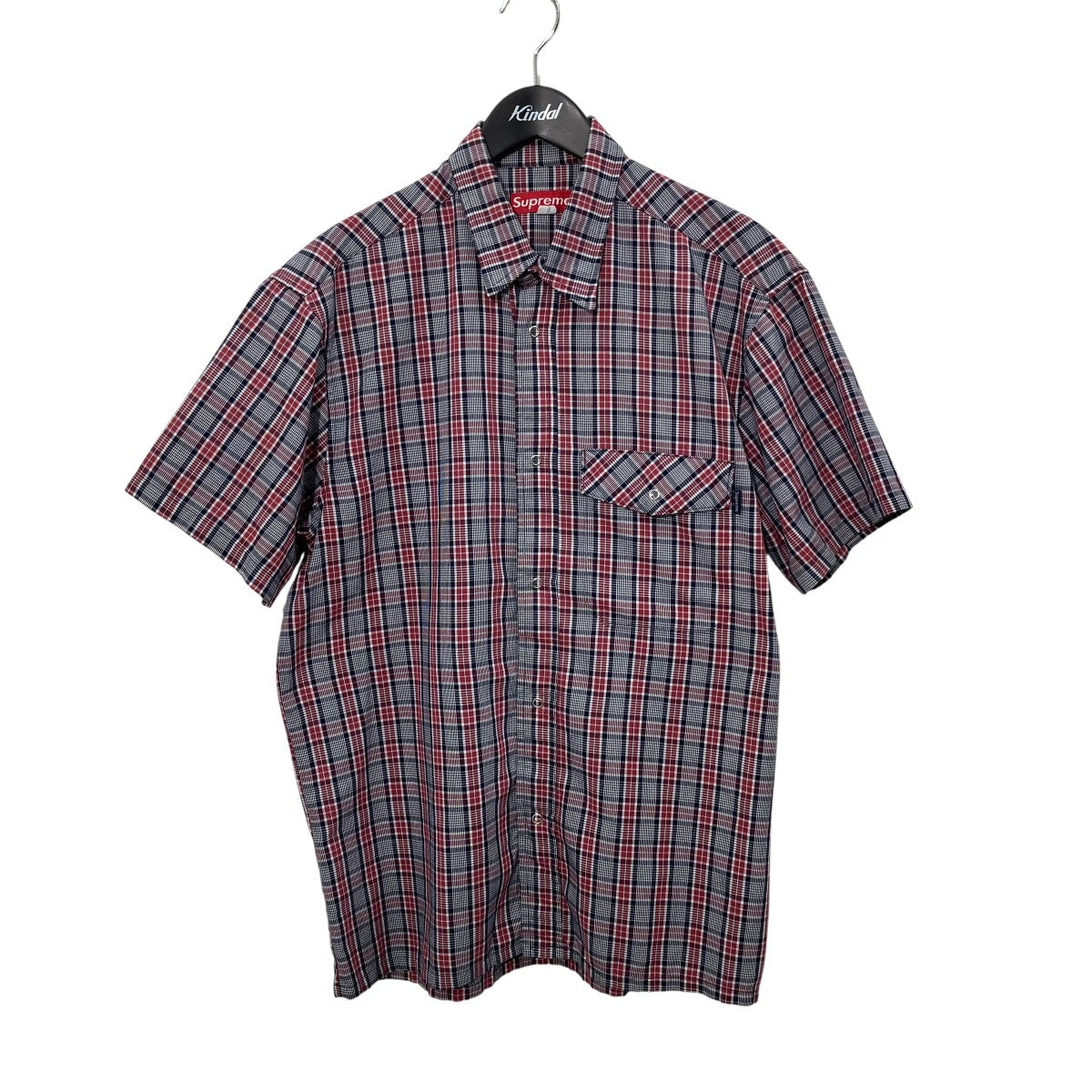 短丈Supreme 半袖チェックシャツ Supreme(シュプリーム) チェック半袖シャツ グレー×レッド サイズ L