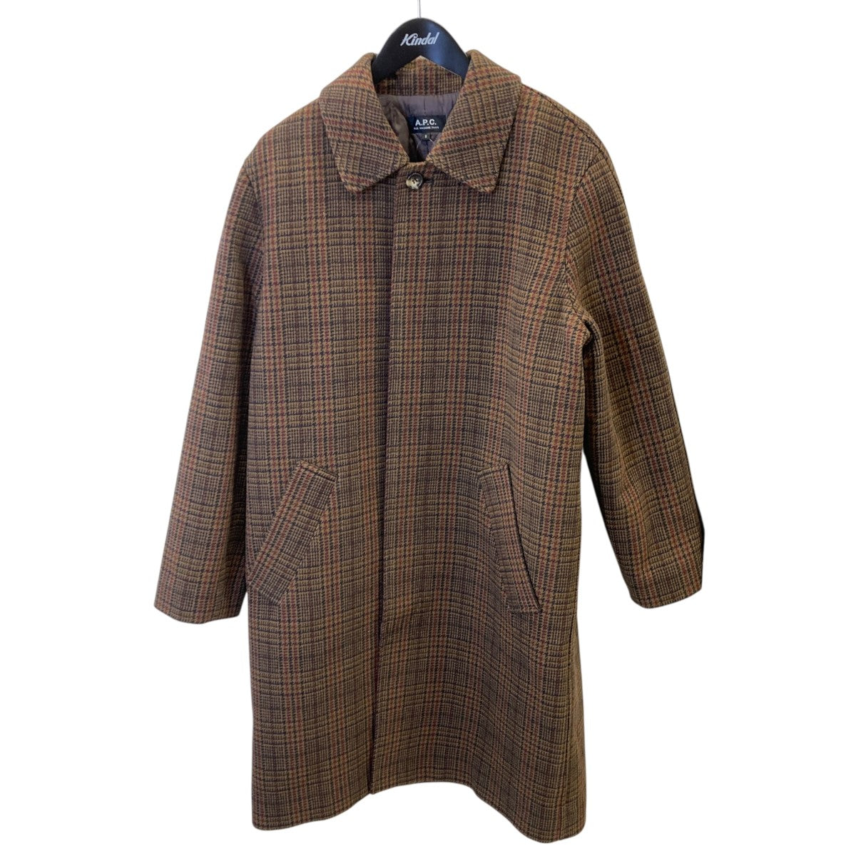 A.P.C. ステンカラーコート チェック柄 ブラウン系 A．P．C．(アーペーセー) チェックステンカラーコート24216-1-26051