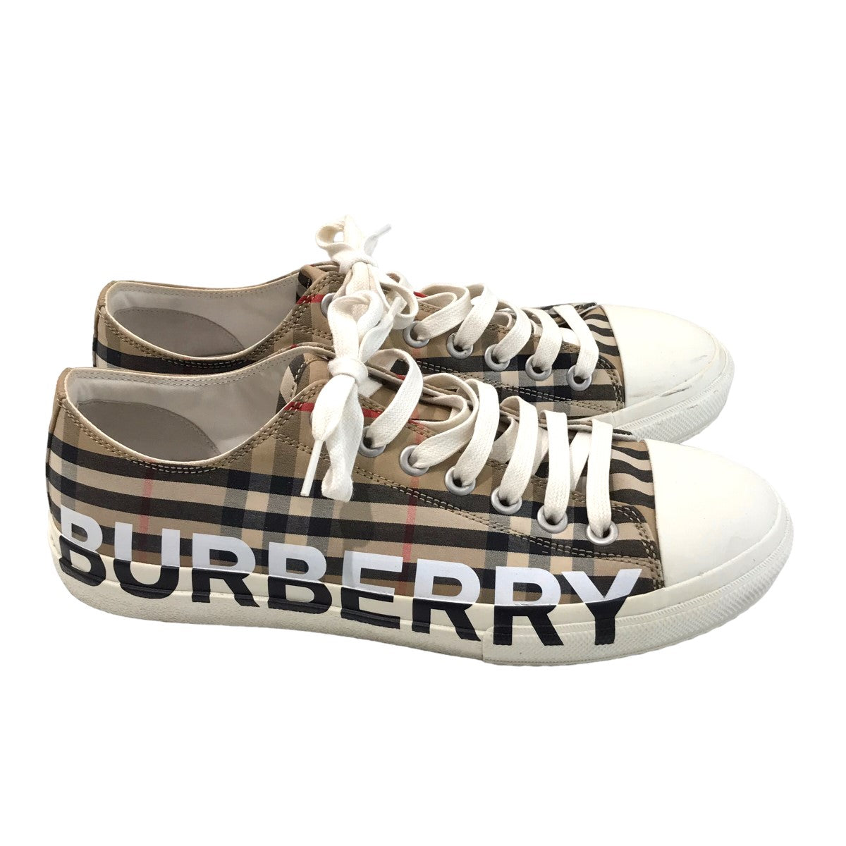 BURBERRY(バーバリー) ロゴプリント ヴィンテージチェック コットンスニーカー ベージュ サイズ 16｜【公式】カインドオルオンライン  ブランド古着・中古通販【kindal】