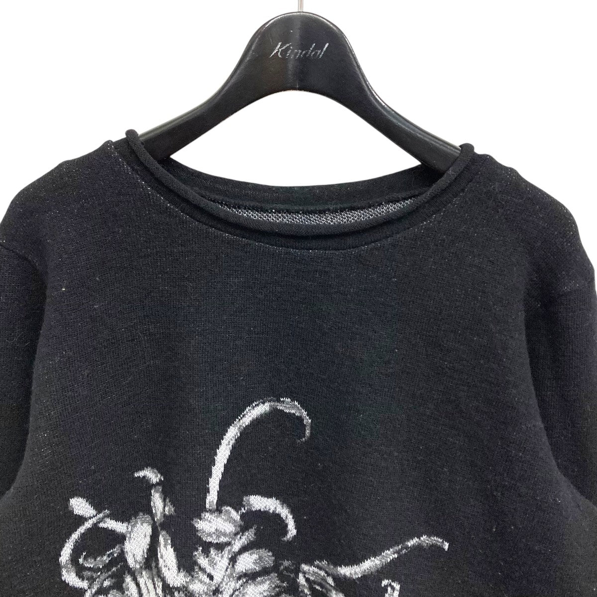【値下げ】Y’s FLOWER W JACQUARD WRINKLE BASIC PULLOVER クルーネックニット ブラック サイズ：2 (EC) Y's(ワイズ) FLOWER W JACQUARD WRINKLE BASIC PULLOVER クルー