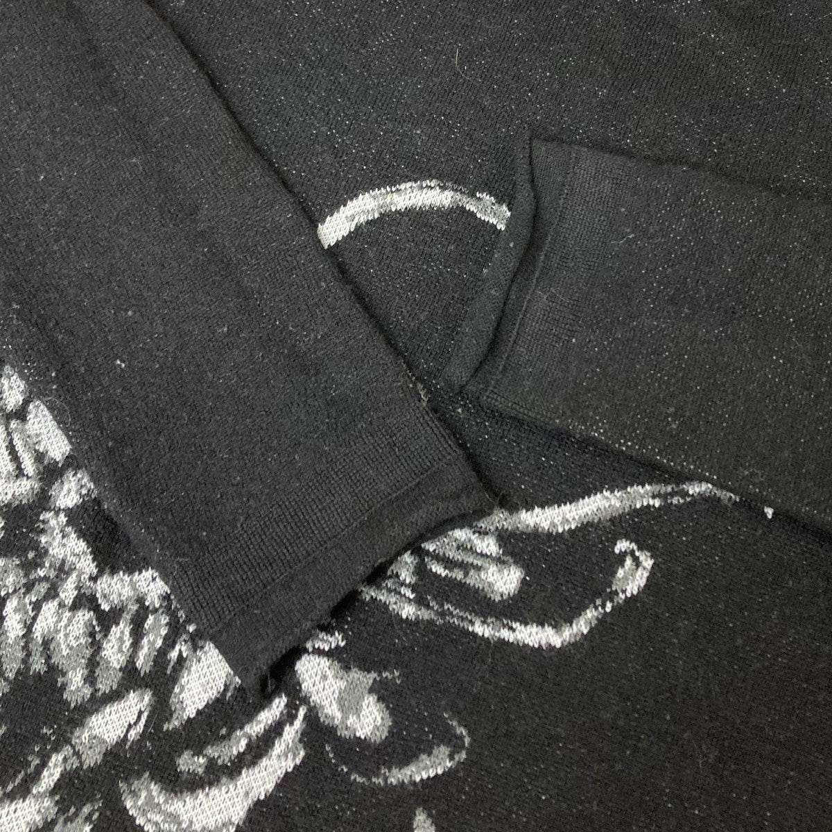 【値下げ】Y’s FLOWER W JACQUARD WRINKLE BASIC PULLOVER クルーネックニット ブラック サイズ：2 (EC) Y's(ワイズ) FLOWER W JACQUARD WRINKLE BASIC PULLOVER クルー