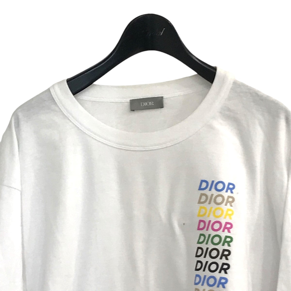 Christian Dior カットソー Tシャツ 長袖 ホワイト　ロゴ DIOR(ディオール) マルチロゴプリント長袖Tシャツ413J642A0817
