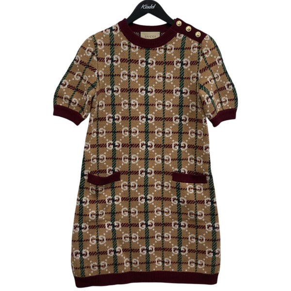 GUCCI(グッチ) GGロゴニットワンピース 731587 ベージュ×レッド