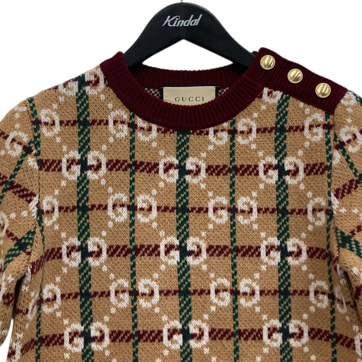 GUCCI(グッチ) GGロゴニットワンピース 731587 ベージュ×レッド