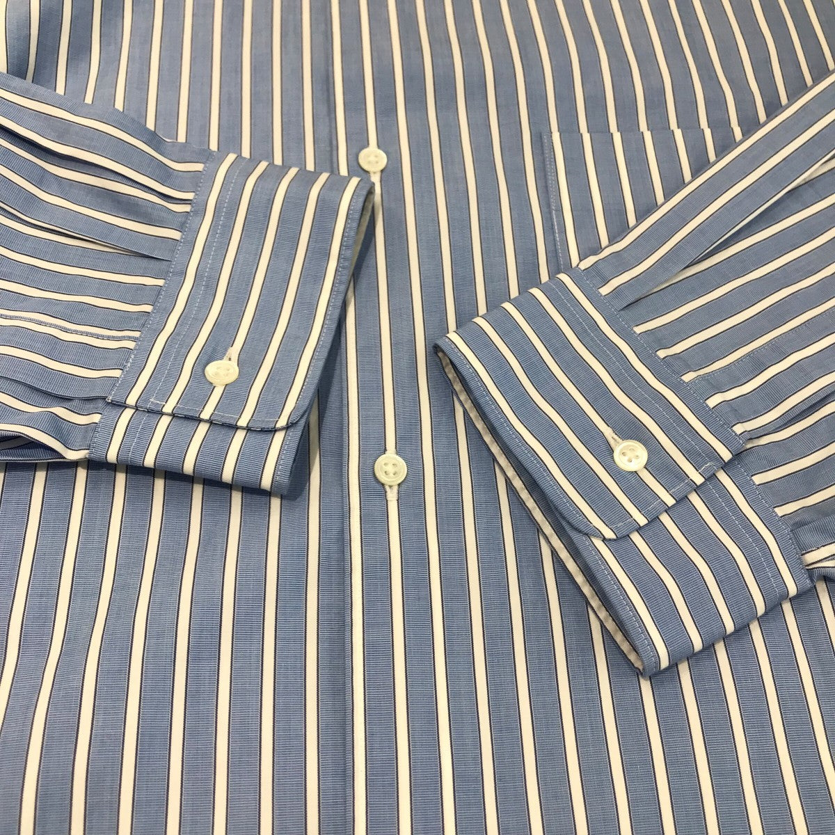 Graphpaper 「SOKTAS High Count Broad L S Oversized Band Collar Shirt」バンドカラーストライプシャツGM234 50103 古着・中古-4枚目のアイテム画像