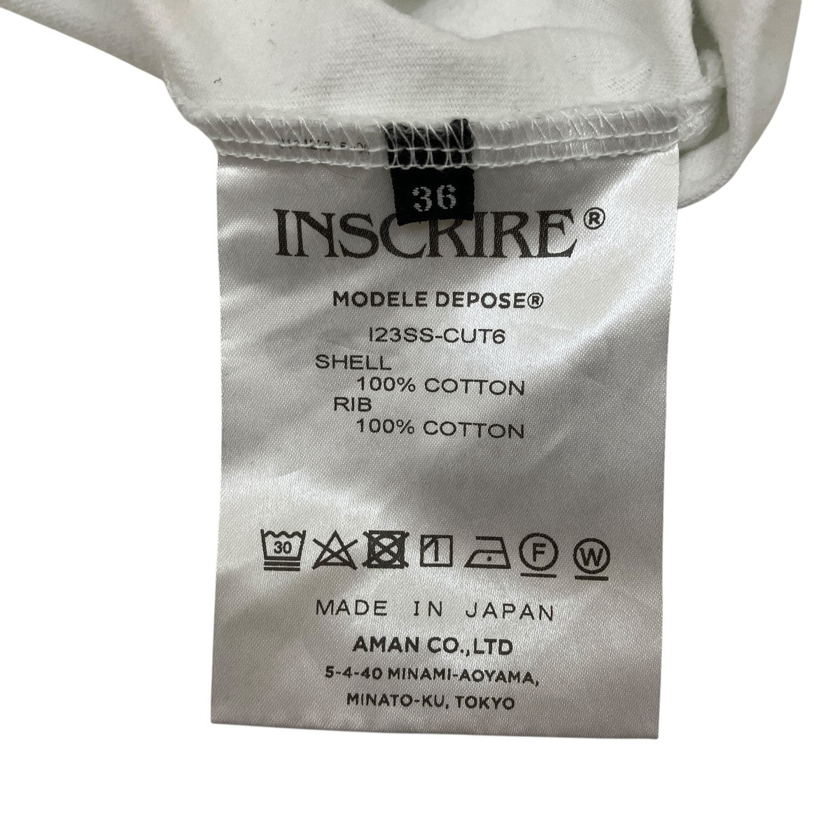 アンスクリア INSCRIRE カットデザインTシャツ I23SS-CUT6 ホワイト サイズ：36 INSCRIRE(アンスクリア) カットデザインTシャツI23SS-CUT6 I23SS