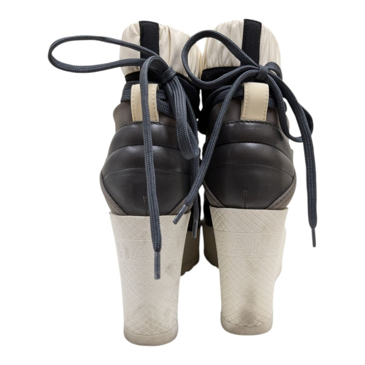 CHANEL(シャネル) ウェッジソールブーツ ブラック×ホワイト サイズ 37