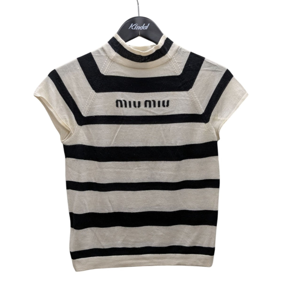 miu miu グレー 半袖ニットセーター miu ミュウミュウ miumiu 24年 コットン セーター ロゴ トップス