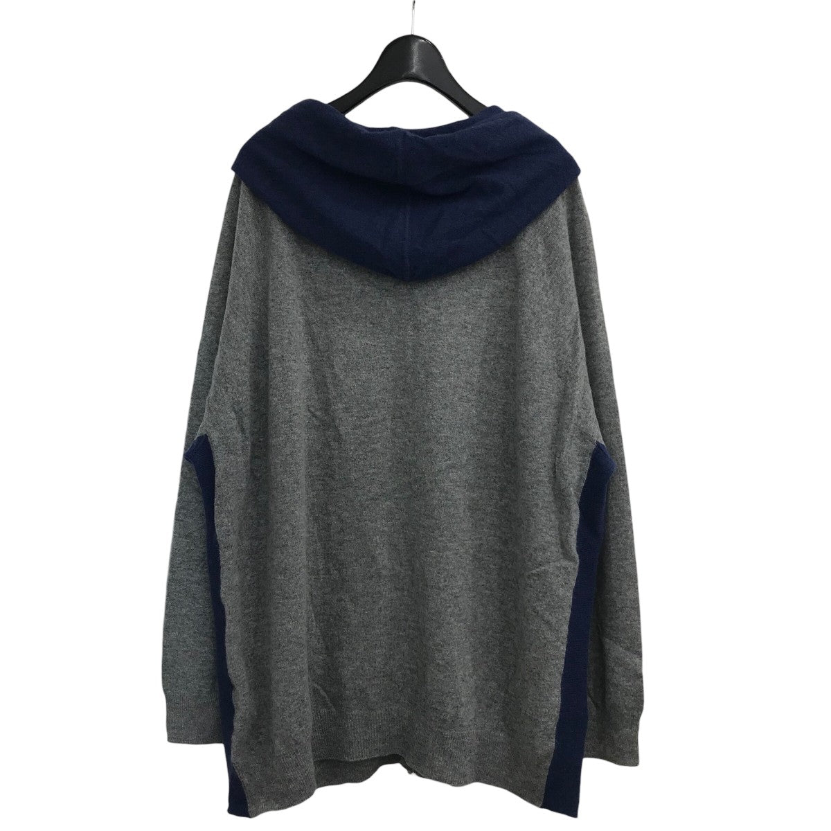 新品未使用　HERMESメンズカシミヤニット羊皮コンビパーカータグ付き HERMES(エルメス) ウールカシミヤニットパーカー グレー×ネイビー