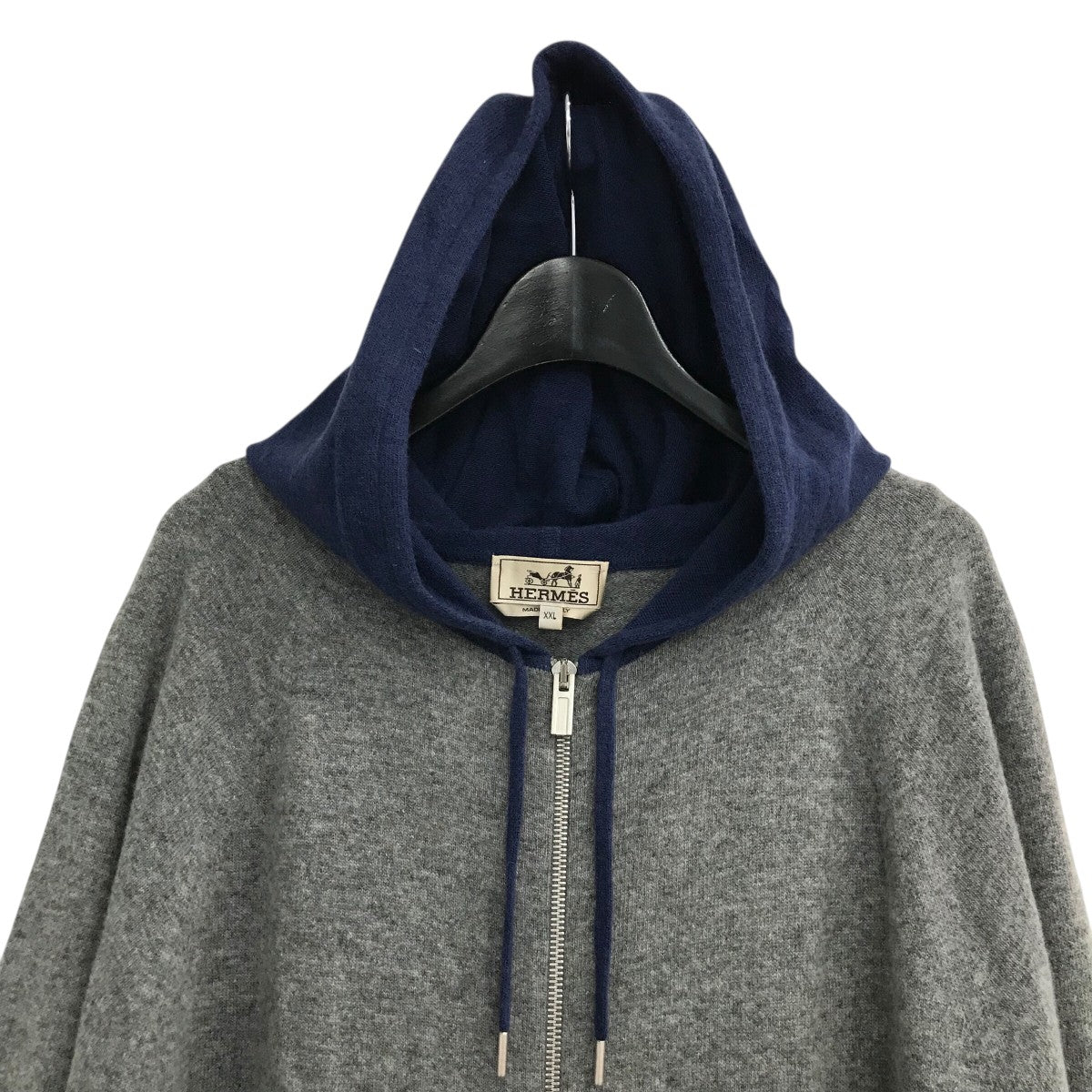 HERMES(エルメス) ウールカシミヤニットパーカー グレー×ネイビー
