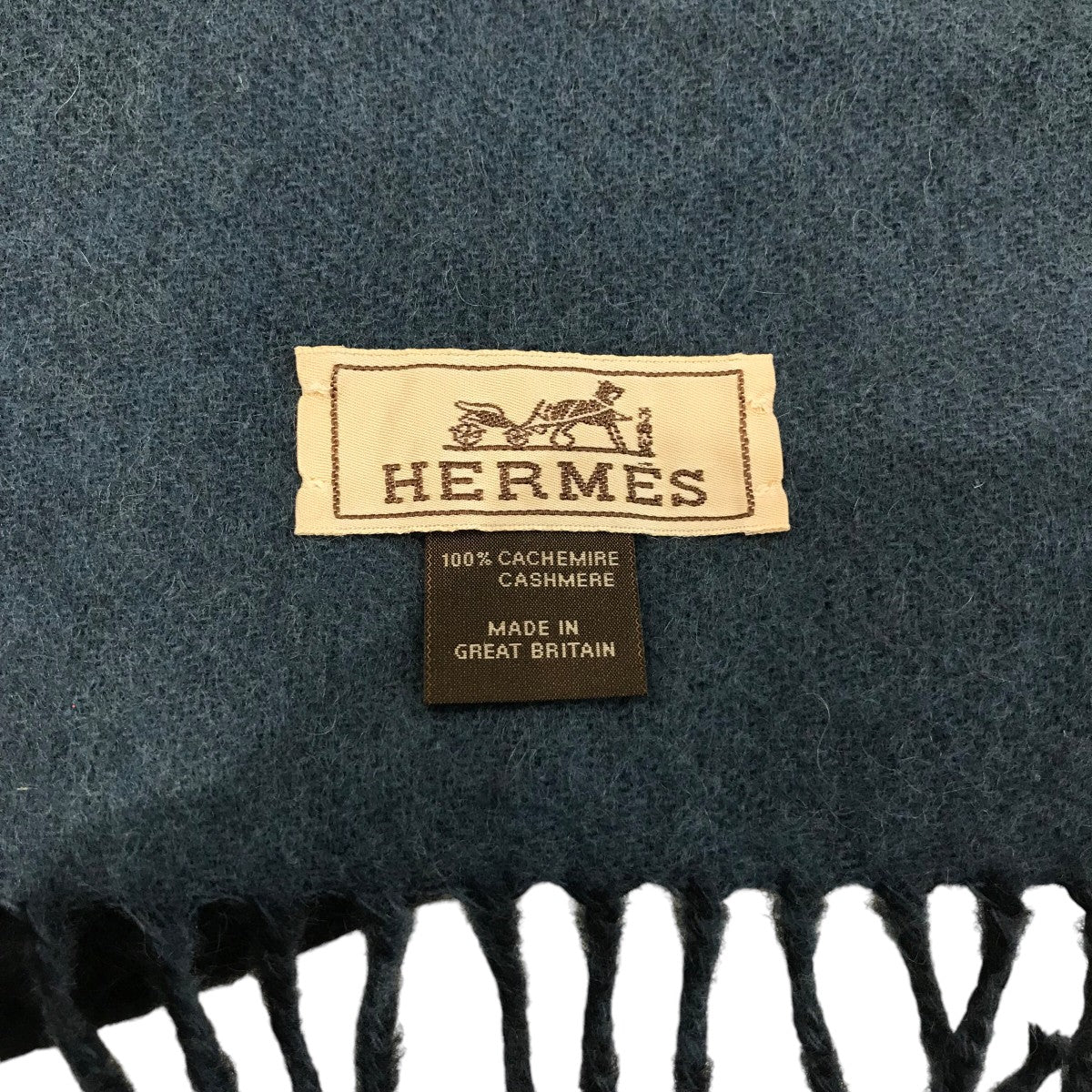 【美品】HERMES エルメス　カシミヤ 100％　マフラー　ネイビー HERMES エルメス カシミア カシミヤ 100％ 大判 長方形 ストール