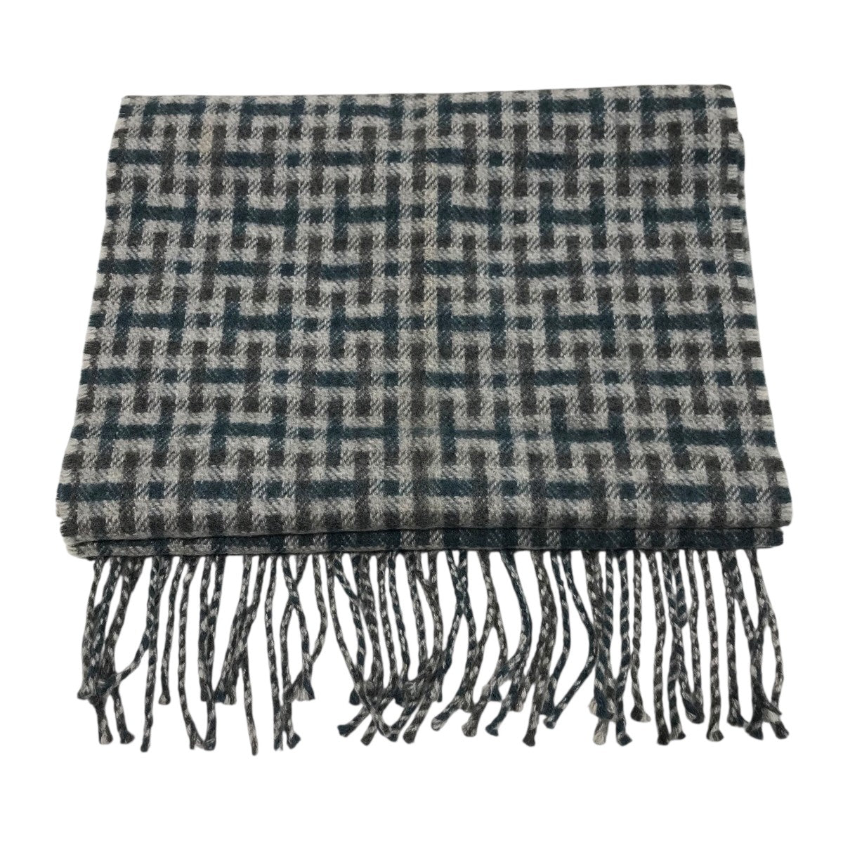 専用【正規品】HERMES エルメス Hエコセ・レクトヴェルソ カシミヤマフラー HERMES(エルメス) 「Hエコセ」カシミヤマフラー グレー×グリーン