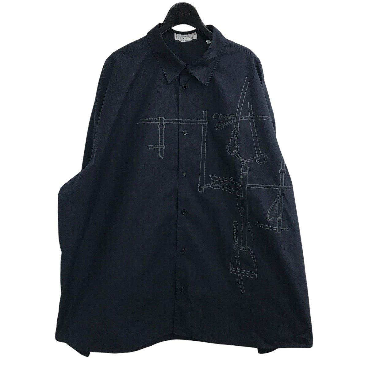 エルメス ネイビー ポロシャツ XL HERMES エルメス ポロシャツ メンズ ポケット付 H刺しゅう ＃XL