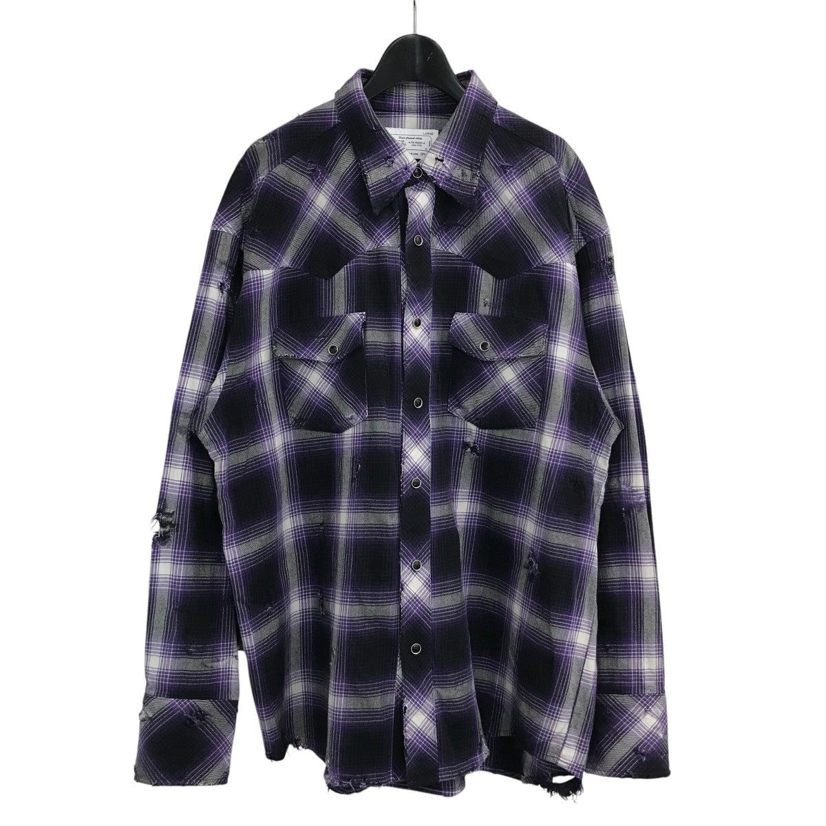 Rafu(ラフ) ダメージ加工チェックシャツ パープル サイズ L
